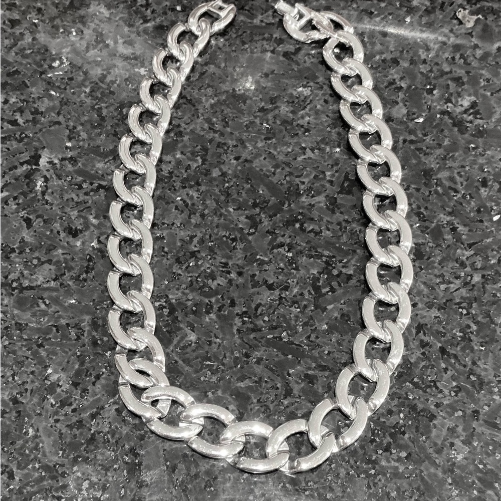 Vintage Bright Silver Tone Chain Monet  Necklace